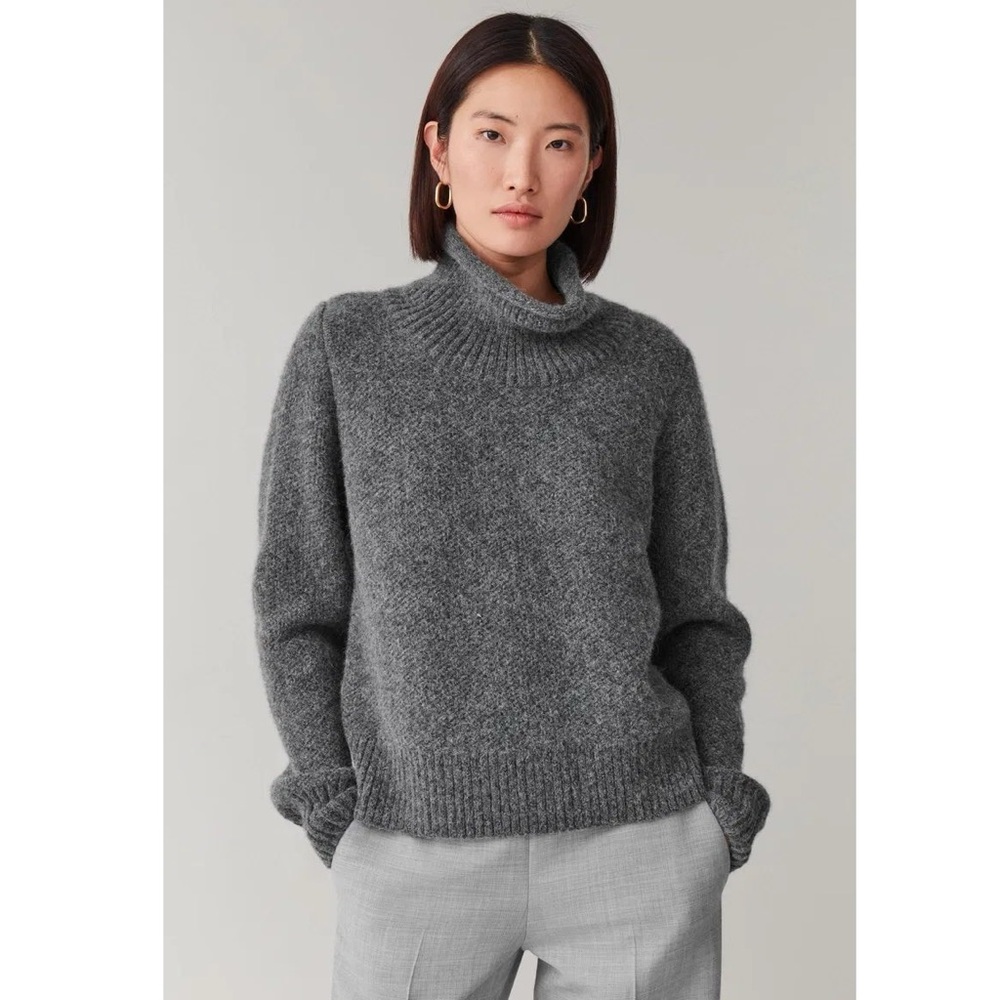 COS grey turtleneck sweater, Nylon Alpaca Yak Hair Blend, Medium